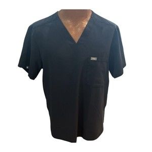 FIGS Classic Fit Hidden Side Pockets Scrub Top Mens Size Medium Navy Blue EUC